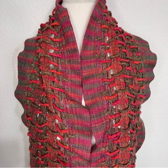 Hand Crafted Weaved & Braided Multi Colored Raw Silk Scarf Fringe New Unisex - Picture 10 of 16